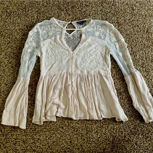 White Lace American Eagle Bell Sleeve Top